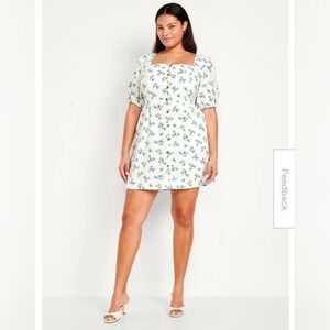 Puff-Sleeve Linen-Blend Mini Dress